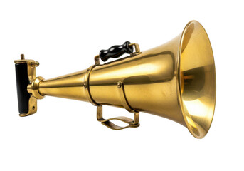 Obraz premium Vintage brass horn with black handle isolated on transparent background
