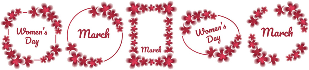 Pink Gradient Floral Frames Set, Handcrafted Flower Borders for Spring Holidays, International Women’s Day, Romantic Feminine Design, Elegant Botanical Decoration © Ion