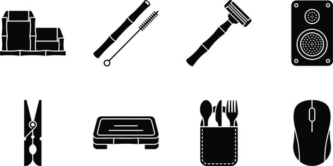 Obraz premium Bamboo sustainable household products set illustration vector graphic