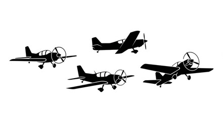 Four vintage propeller airplanes in silhouette formation flying. © Pero