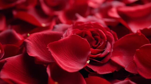 94Top-down view of dark red rose petals arranged in organic pattern, clean minimalist backdrop, soft light enhancing petal texture, elegant and timeless romance concept