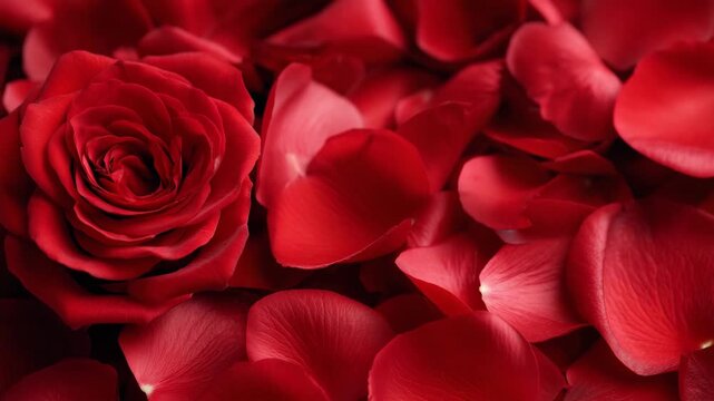 99Minimalist flat lay of luxurious red rose petals, organic placement, soft lighting enhancing rich tones, refined romantic mood suitable for elegant branding