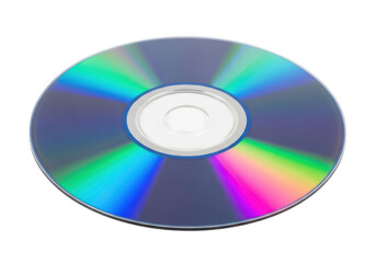 Compact disc with rainbow reflection isolated on transparent background