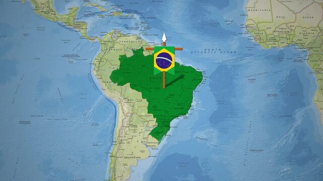 Motion Graphics Animation of Brazil Map featuring Detailed Topographic Background