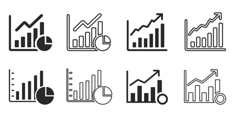 Obraz premium Set of diverse business chart icons showing growth and analysis