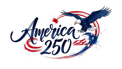 America 250 logo with eagle and red white and blue design