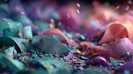  Close-up of glitter streamers and colorful confetti