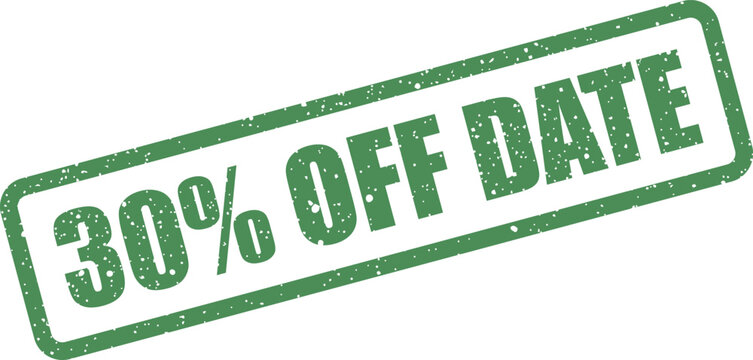 Distressed rectangular seal showing a thirty percent price reduction with a prominent date reference for timed offers