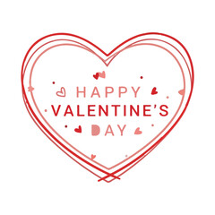 Happy valentines day calligraphic text with red hearts on white background