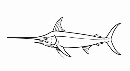 Obraz premium Outline illustration of a marlin with a long bill and prominent fins