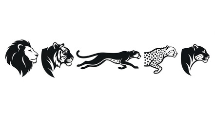 Collection of wild animal illustrations in black and white. © Aril