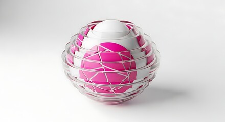 A pink and white ball with white lines on it