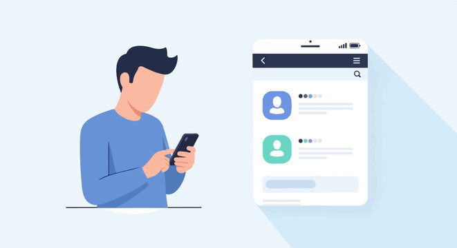 Person uses a smartphone to view a list of contacts on a bright, minimalist background