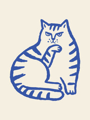 Fototapeta na wymiar Striped cat doodle hand drawn vector illustration