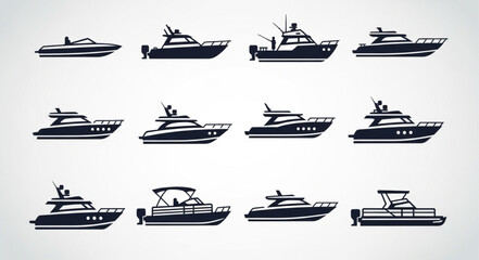 Collection of Yacht and Boat Silhouettes Vector Illustration. © Aril