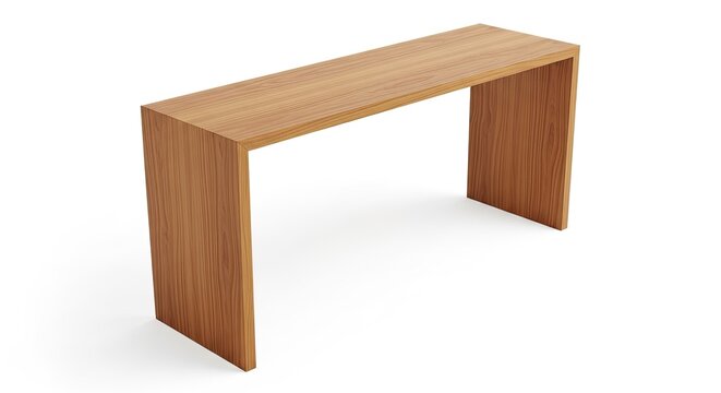 Modern wooden console table with textured surface and minimalist design on white background