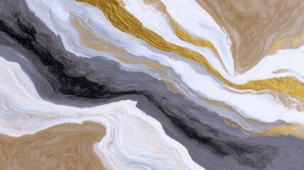 Obraz premium Abstract liquid art creating organic marble pattern. Floating black, white, gold, grey, and beige paint blending