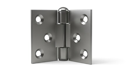 Metal door hinge with brushed surface and round screw holes isolated on white background studio