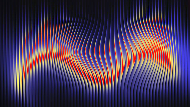 Colorful wave interference pattern with red and blue lines on dark background