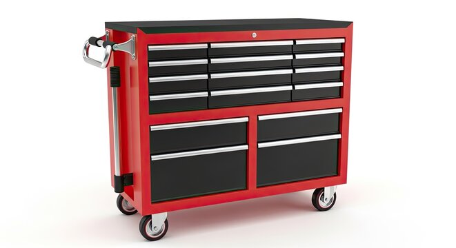 Red Rolling Tool Chest Cabinet With Multiple Drawers on Wheels Studio Lighting
