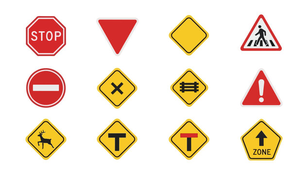 Road signs collection for traffic safety and directional guidance