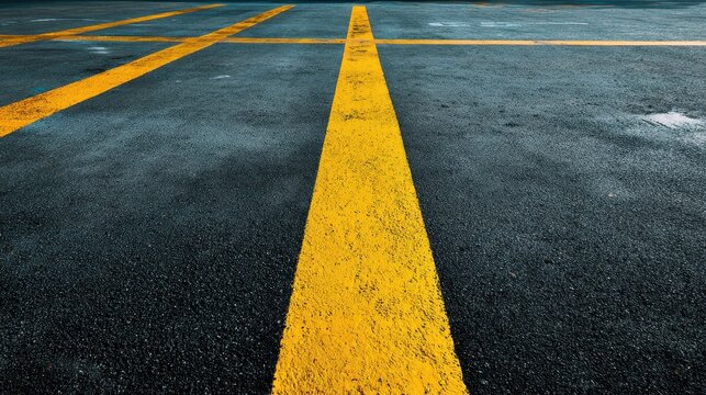 Dark Asphalt Road with Bright Yellow Lines and Perspective