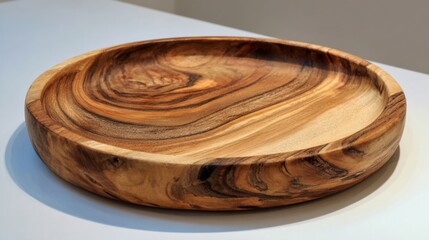 Obraz premium Handcrafted wooden bowl with natural grain patterns on white surface.