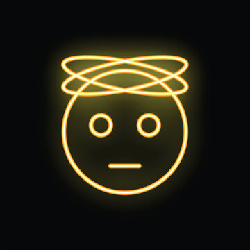 Neon yellow emoji experiencing confusion, depicted with a halo above its head and a neutral expression
