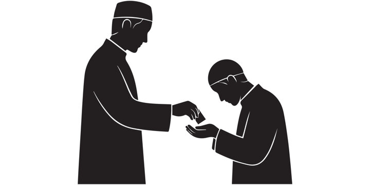 Muslim people silhouettes collection showing acts of charity giving zakat food donations and financial assistance during ramadan kareem,pro