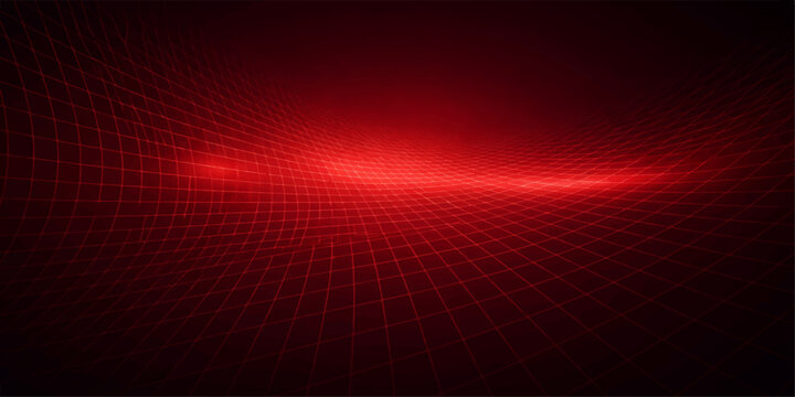 A glowing red abstract background with futuristic light patterns and circular shapes