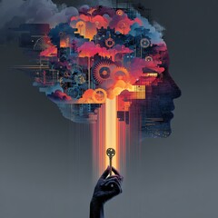 Abstract illustration of a hand unlocking creativity