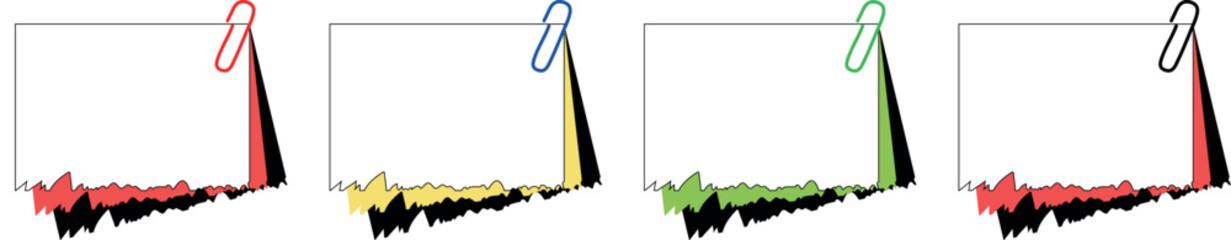 Obraz premium Color Reminder Notepaper Sheet with Realistic Metal Paperclip – Blank Memo Paper Label for School Homework, Office Tasks, and Home Message Notes – Clean Vector Illustration with Shadow