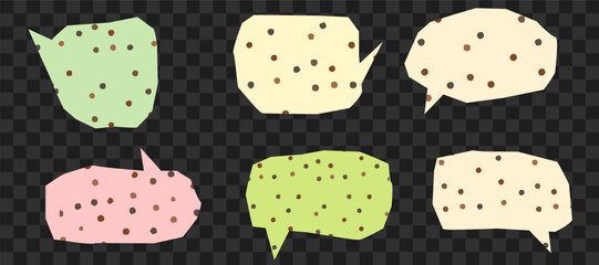 Set of cut paper speech bubbles with  dot texture. Retro collage elements for design and stickers