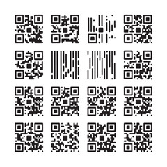 Fototapeta premium Black and White QR Code Icons and Abstract Digital Data Patterns. 