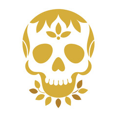 Fototapeta premium Minimal Gold Outline Skull With Flowers