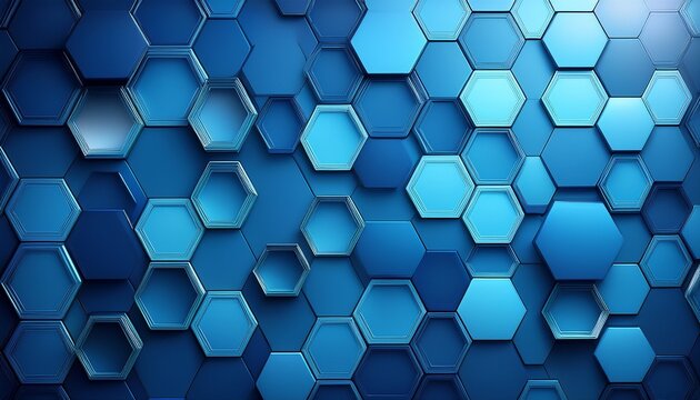 a blue background with a lot of hexagons the hexagons are all different sizes and are scattered throughout the image empty space foro logo or text mockup