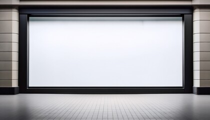 Obraz premium a large window with a black frame and a white background the window is empty and the store is empty empty space for logo or text mockup