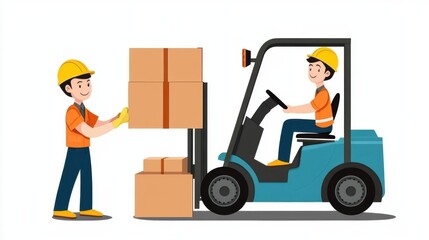 Warehouse Workers Loading Boxes with Forklift