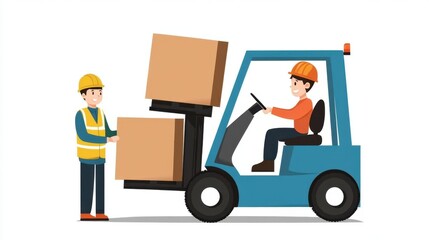 Forklift operator and worker moving boxes