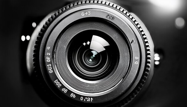 a black and white photo of a camera lens the lens is in the center of the image and is surrounded by a dark background the lens appears to be a close up of the camera s viewfinder