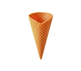Empty crispy icecream waffle cone isolated on white background © Hseena