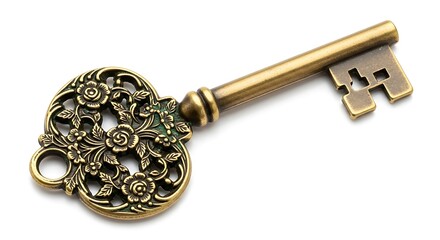 Antique brass key with ornate design