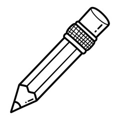 Pencil line art icon with eraser isolated on white background for education and design concepts