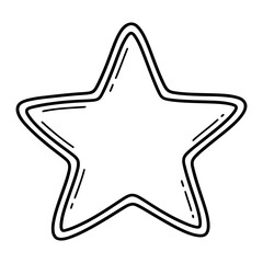 Hand drawn star doodle icon with black outline isolated on white background
