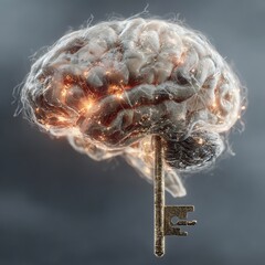 A creative visual representation of a human brain combined with a key, symbolizing knowledge and mental security