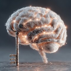 A creative visual representation of a human brain combined with a key, symbolizing knowledge and mental security