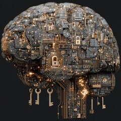 Abstract visual of a human brain constructed from intricate circuit board patterns