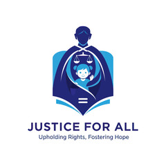 Justice for All Logo with Scales and Child.