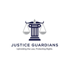 Justice Guardians Logo with Scales Symbol.