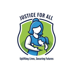 Woman Holding Child in Shield Emblem.